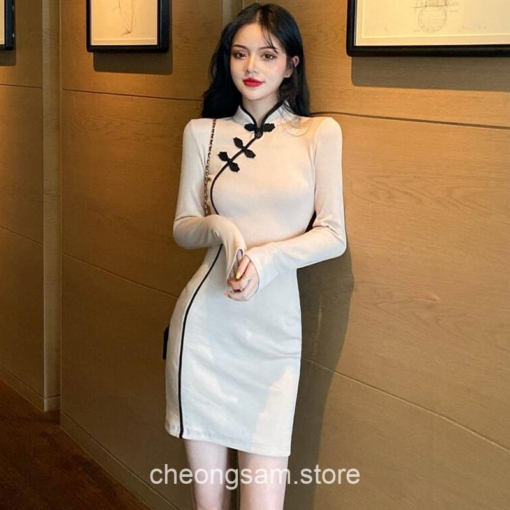 Charming Korean Style Elegant Bodycon Qipao Cheongsam Dress 1