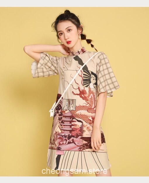 Japanese Harajuku Style Retro Printed Qipao Cheongsam Dress 18